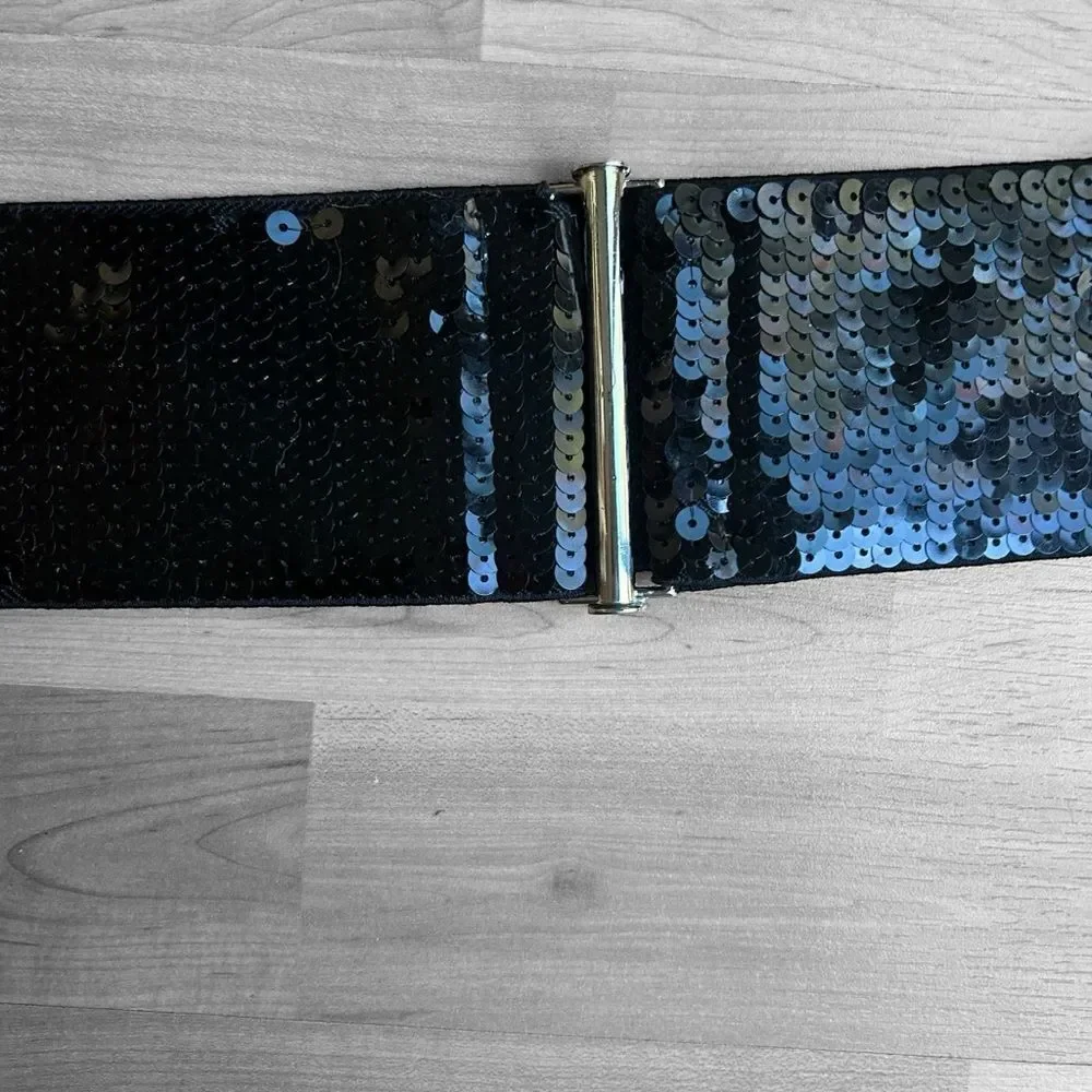 Vintage Wide Black Sequin Belt